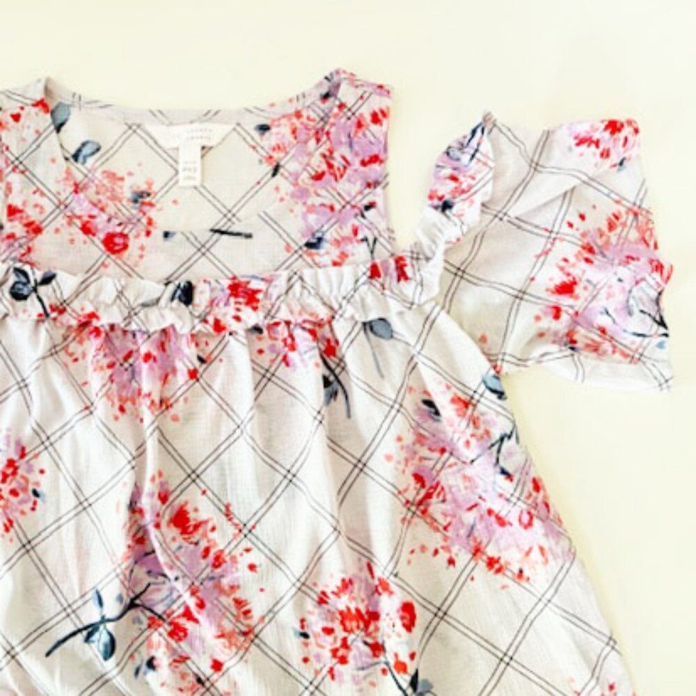 Lauren Conrad Petites Women's Ruffle Cold-Shoulder blouse — SZ Petite XS - Picture 6 of 7